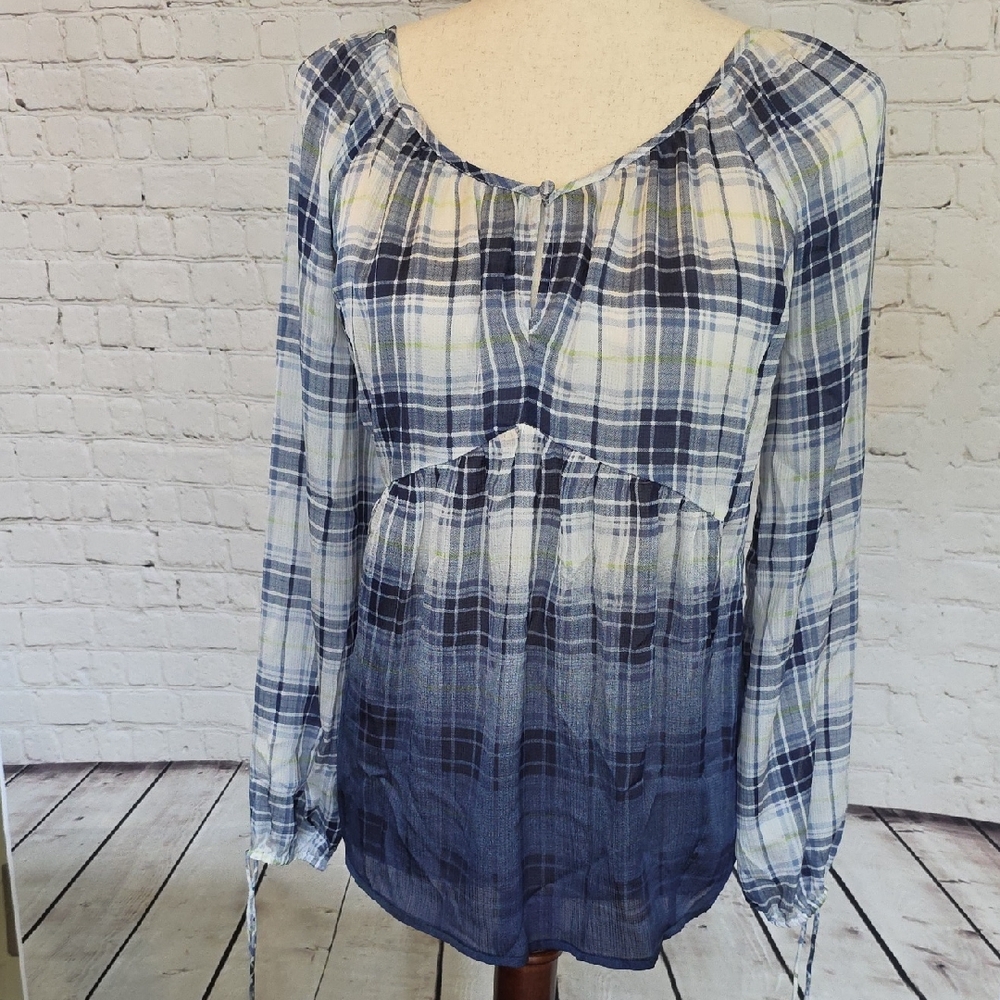 Princess Vera Wang Navy Ombre Plaid Babydoll Blouse - Size M